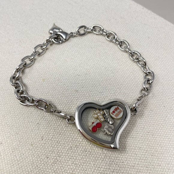 Heart Locket Bracelet Floating Charms Love Personalize Silver-Tone Mom Teacher - Picture 5 of 7